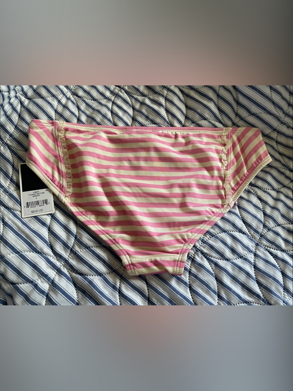 Juicy Couture Pink & White Striped Bikini Bottoms with Lace Trim - Picture 4 of 4